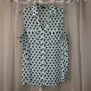 Light Blue Sleeveless Blouse w/ Palm Tree Details from Express